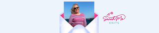 A promotional banner for Sarah Mo Knits featuring a photo of Sarahmo for her newsletters